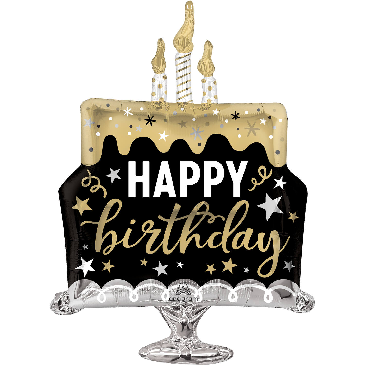 Foil Balloon - Shape - Birthday Cake Surprise - Black and Gold